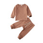 0-24M Infant Baby Boy Girl Clothes Sets Solid Pullover Tops T-shirt+Long Pants Outfits Pajamas Clothes Set