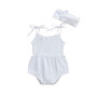 Cotton Linen Toddler Baby Boys Girls Summer Clothes Kids Sleeveless Sling Romper Jumpsuit Headband Playsuit For Newborn 0-18M