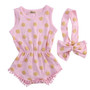 Toddler Infant Newborn Baby Girl Gold Dots Romper Jumpsuit Bow Head Band 2PCS Outfits Set Sunsuit