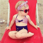 2017 Baby/Infant Girls Kids Tankini Bikini Suit Button Striped Bottoms Beachwear Swimsuit Swimwear