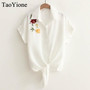 Summer Women Casual Tops Short Sleeve Embroidery White Top Blouses Shirts Sexy Kimono Loose