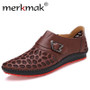 Merkmak Men Shoes Casual Genuine Leather Shoes Mens Luxury Brand Summer Leisure Breathing Flats For
