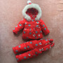 cartoon baby Children boys girls winter warm down jacket suit set thick coat+jumpsuit baby clothes