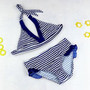8-16Y Navy/Beach Baby Girl Bikini Swimsuits Child Bathing Set Stripe Halter Strap Falbala Swimwear