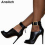 Aneikeh Gladiator Women Pumps Ladies Sexy Buckle Strap Roman High Heels Open Toe Sandals Party