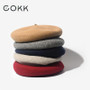 COKK Wool Beret Female Winter Hats For Women Flat Cap Knit 100% Cashmere Hats Lady Girl Berets Hat