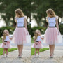 VenusFox 2pcs Fashion Mother Daughter T-shirt+Bow Tulle Skirt Outfits