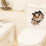 Hole View Vivid Dogs Cats 3D Wall Sticker Bathroom Home Decoration Animal Art Sticker Wall Poster