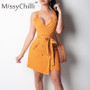 VenusFox Elegant casual backless Sexy button belt summer dress