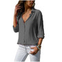 VenusFox Long Sleeve Solid V-Neck Chiffon Blouse Tops Shirts Blouse