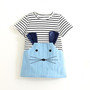 TANGUOANT Striped Patchwork Character Girl Dresses Long Sleeve Cute Mouse Children Clothing Kids