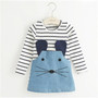 TANGUOANT Striped Patchwork Character Girl Dresses Long Sleeve Cute Mouse Children Clothing Kids