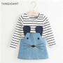 TANGUOANT Striped Patchwork Character Girl Dresses Long Sleeve Cute Mouse Children Clothing Kids