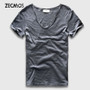 Men Basic T-Shirt Solid Cotton V Neck Slim Fit Male Fashion T Shirts Short Sleeve Top Tees 2017