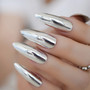 Extra long Grey Marble Fake Nails Stone Pattern 24 Count