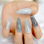 Extra long Grey Marble Fake Nails Stone Pattern 24 Count