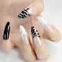 Extra Long Pointed Pre-designed Nails Black White Zebra Bent Press On Nails including glue sticker