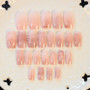 24 PCS Smooth Marble False Nails Long Square Full Designed Nails with Glue Sticker