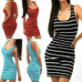 VenusFox Women Sleeveless Striped Sexy Party Mini Dress