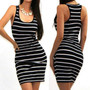 VenusFox Women Sleeveless Striped Sexy Party Mini Dress