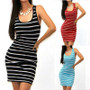 VenusFox Women Sleeveless Striped Sexy Party Mini Dress