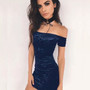 VenusFox Womens Off Shoulder Sexy Mini Velvet Dress