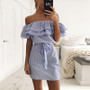 VenusFox Striped Ruffle Collar Summer Dress Sundress Casual Sexy Bodycon Summer Dress