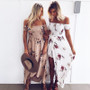 VenusFox Off Shoulder Floral Print Strapless Long Maxi Dress