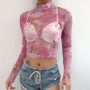 Pink Angel Mesh Long Sleeve Turtleneck Tee