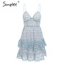 Simplee Sexy v-neck embroidery women dress Spaghetti strap hollow out ruffled summer dress Elegant party mini dress vestidos