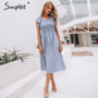 Simplee Vintage striped women long dress Ruffle linen blue elegant summer dress 2019 Casual cotton fashion female beach vestidos