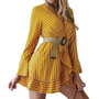 Simplee Vintage striped women dress V neck ruffle cotton short summer dress plus size Sexy casual lady female vestido festa 2019