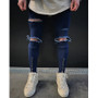 Ripped Knee Dark Denim Jeans with Front Zip Detail