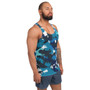 Hand-Sewn Blue Dinosaur Camo Unisex Tank Top