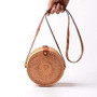 Handmade Rattan Woven Shoulder Bag - PU Leather Strap