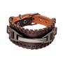 Mens Leather Cuff Bracelet Brown with Metal Charm