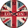 London Flag, Oversized Rustic Wooden Wall Clock, Round