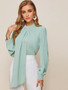 Keyhole back draped blouse - seafoam