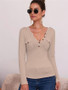 Women's T-shirt Solid Colored Long Sleeve V Neck Tops Basic Top White Black Blue-822