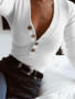 Women's T-shirt Solid Colored Long Sleeve V Neck Tops Basic Top White Black Blue-822