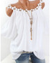 Women's T-shirt Solid Colored Lace Fashion Off Shoulder Round Neck Tops Basic Top White Blushing Pink Green-828
