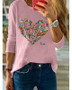 Women's T shirt Heart Floral Flower Long Sleeve Round Neck Tops Basic Top White Blue Blushing Pink
