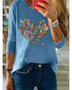 Women's T shirt Heart Floral Flower Long Sleeve Round Neck Tops Basic Top White Blue Blushing Pink