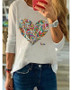 Women's T shirt Heart Floral Flower Long Sleeve Round Neck Tops Basic Top White Blue Blushing Pink