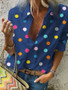 Women's Plus Size Blouse Shirt Polka Dot Sexy Long Sleeve Print Shirt Collar Tops Casual Basic Top White Blue Gray-829