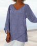 Women's T-shirt Striped Long Sleeve V Neck Tops Basic Top White Black Blue-815