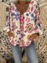 Women's Plus Size Blouse Shirt Floral Flower Long Sleeve Print V Neck Tops Casual Boho Basic Top White-808