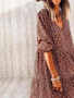 Women's Swing Dress Midi Dress - Long Sleeve Print Print Spring Summer Casual Boho vacation dresses Lantern Sleeve  Brown S M L XL XXL 3XL