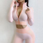 Women's 2 Piece Tracksuit Yoga Suit Seamless Thumbhole Zip Front Heart Pink Green Nylon Fitness Gym Workout Running High Waist Tights Crop Top Long Sleeve Sport Activewear Tummy Control Butt Lift