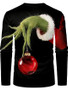 Men's 3D Graphic T-shirt Long Sleeve Christmas Tops Basic Round Neck Black